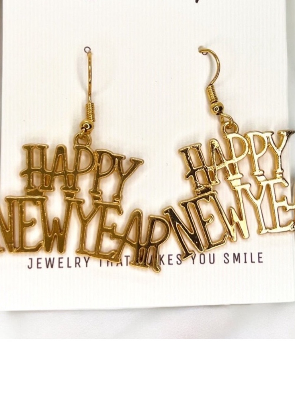 Festive Gold 'Happy New Year' Drop Earrings NWT EuroKatGifts - Picture 9 of 9